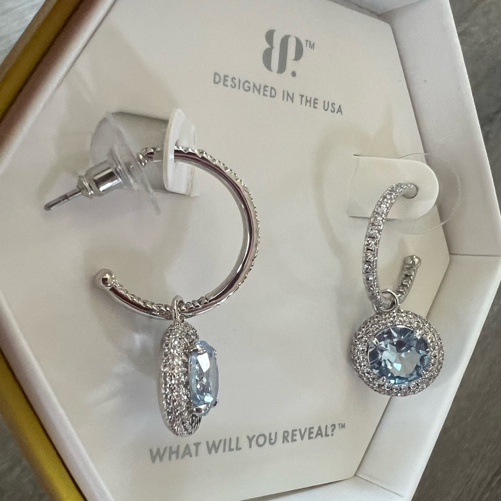 BP aquamarine rhodium dangle hoop The frankie earrings
